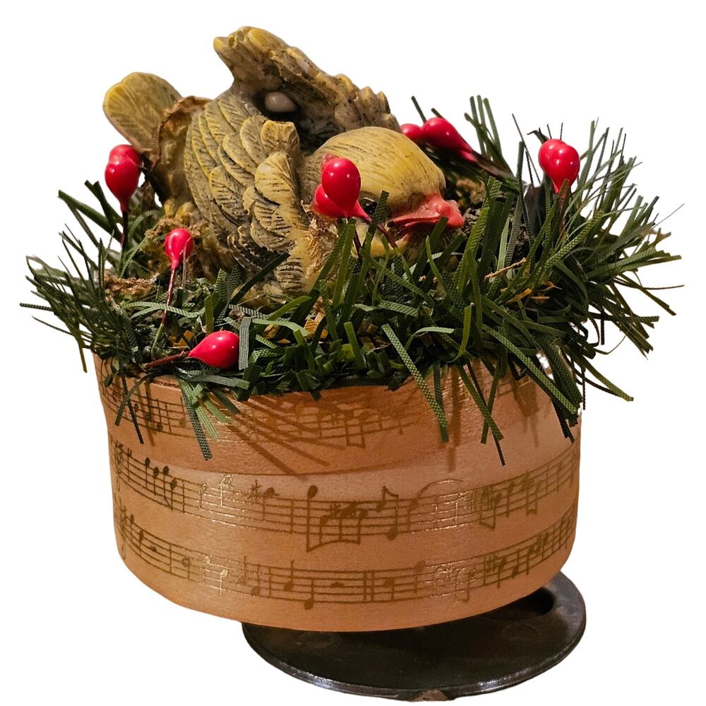 Vintage Enesco Music Box Bird in Nest w Box Plays White Christmas (gg210)